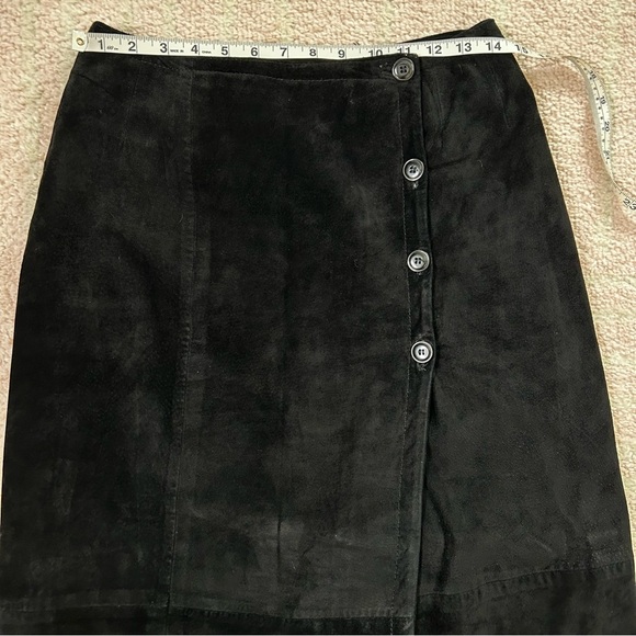 Forenza Asymmetrical Front Wrap Black Suede Skirt Midi Size 8 Fall Winter - Picture 4 of 12